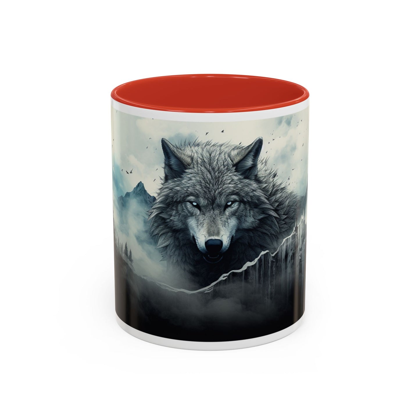 Mug with a wolf design on a white background