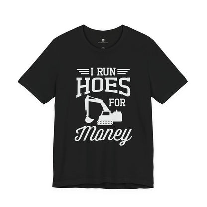 Black t-shirt with design and text on a white background