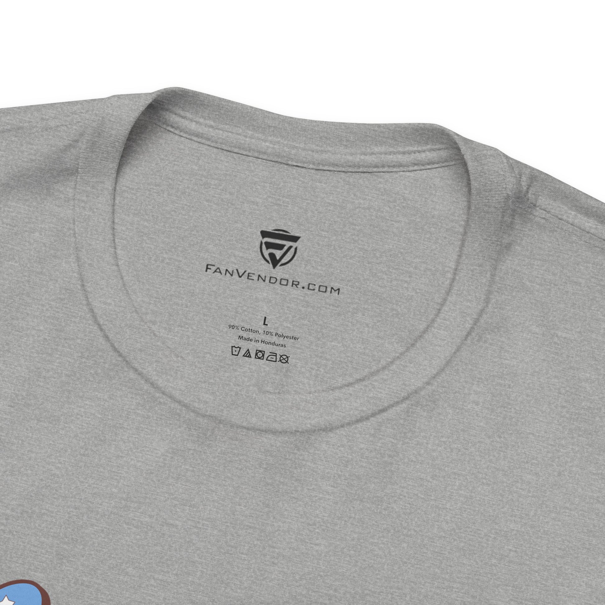 Gray t-shirt with 'FanVendor.com' logo and text on the collar.