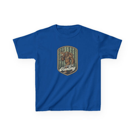 Blue t-shirt with a graphic and text on a white background