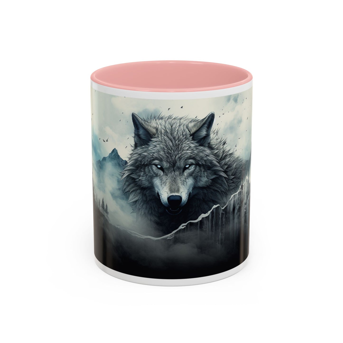 Mug with a wolf design on a white background