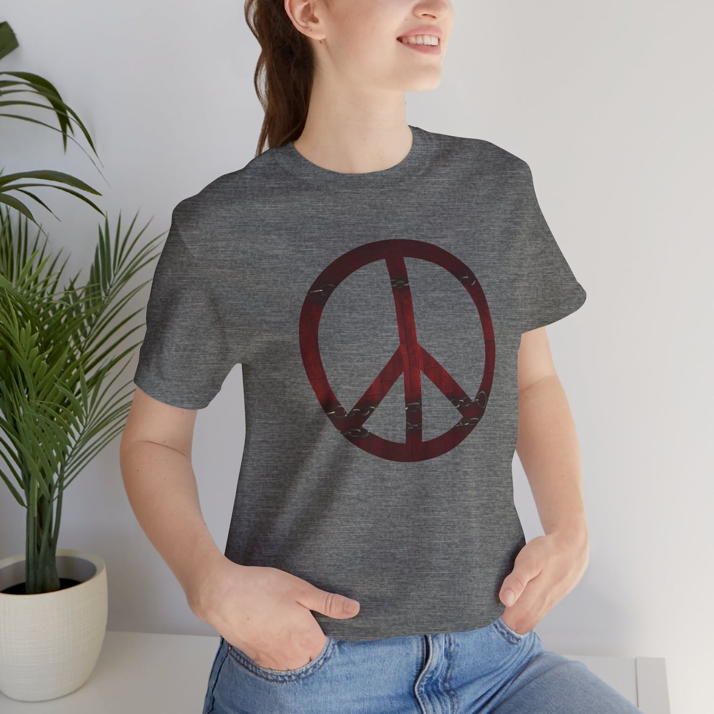 Unisex T-Shirt Chest Wood Peace Sign Military Grey