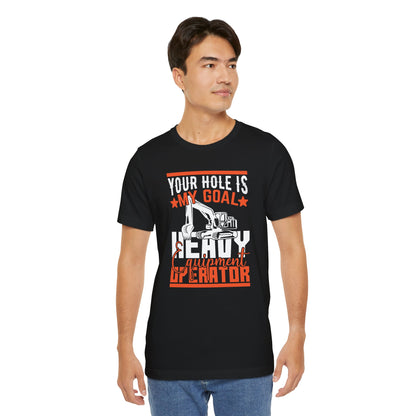 Man wearing a black t-shirt with a graphic and text on a white background
