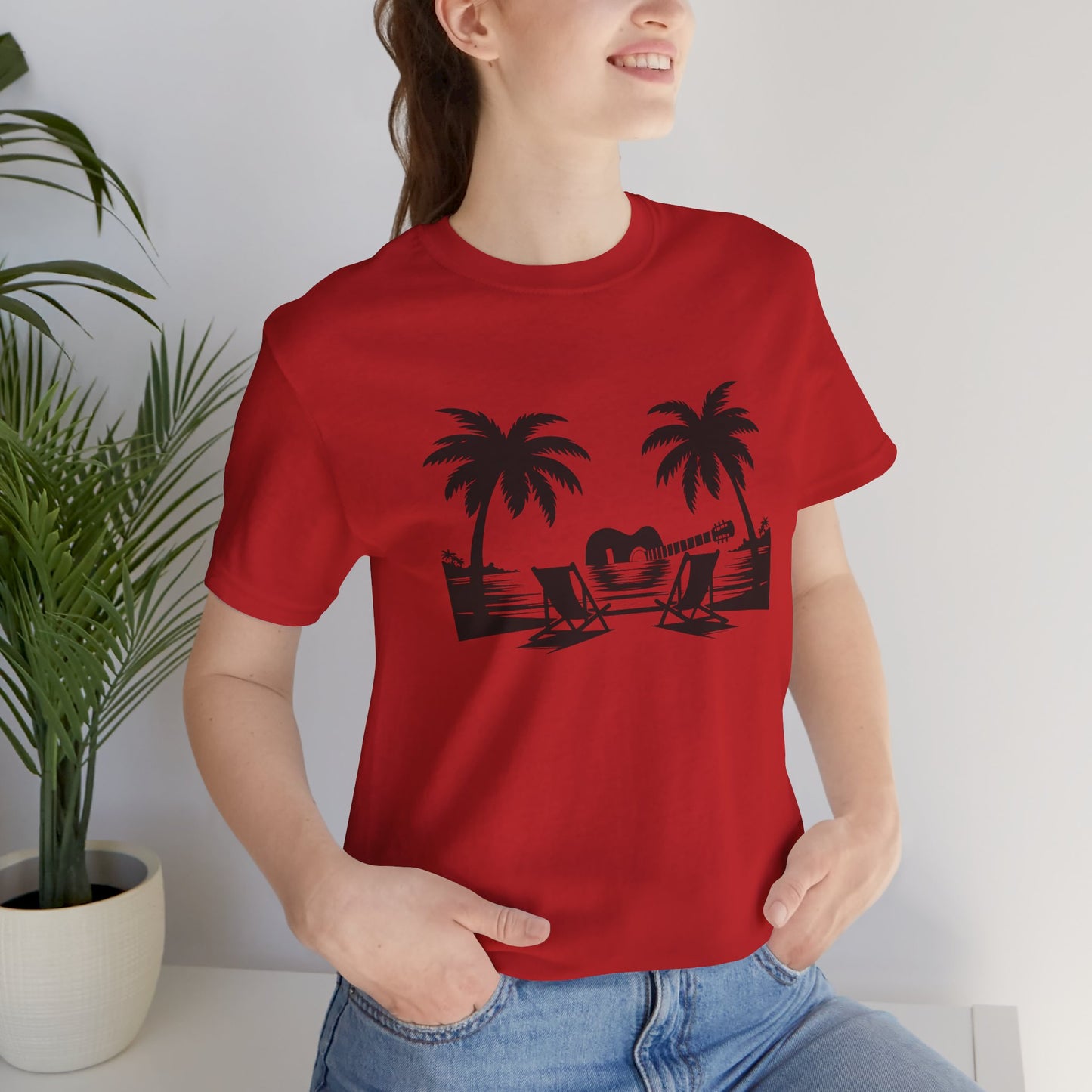 Unisex T-Shirt Guitar Music Beach Red