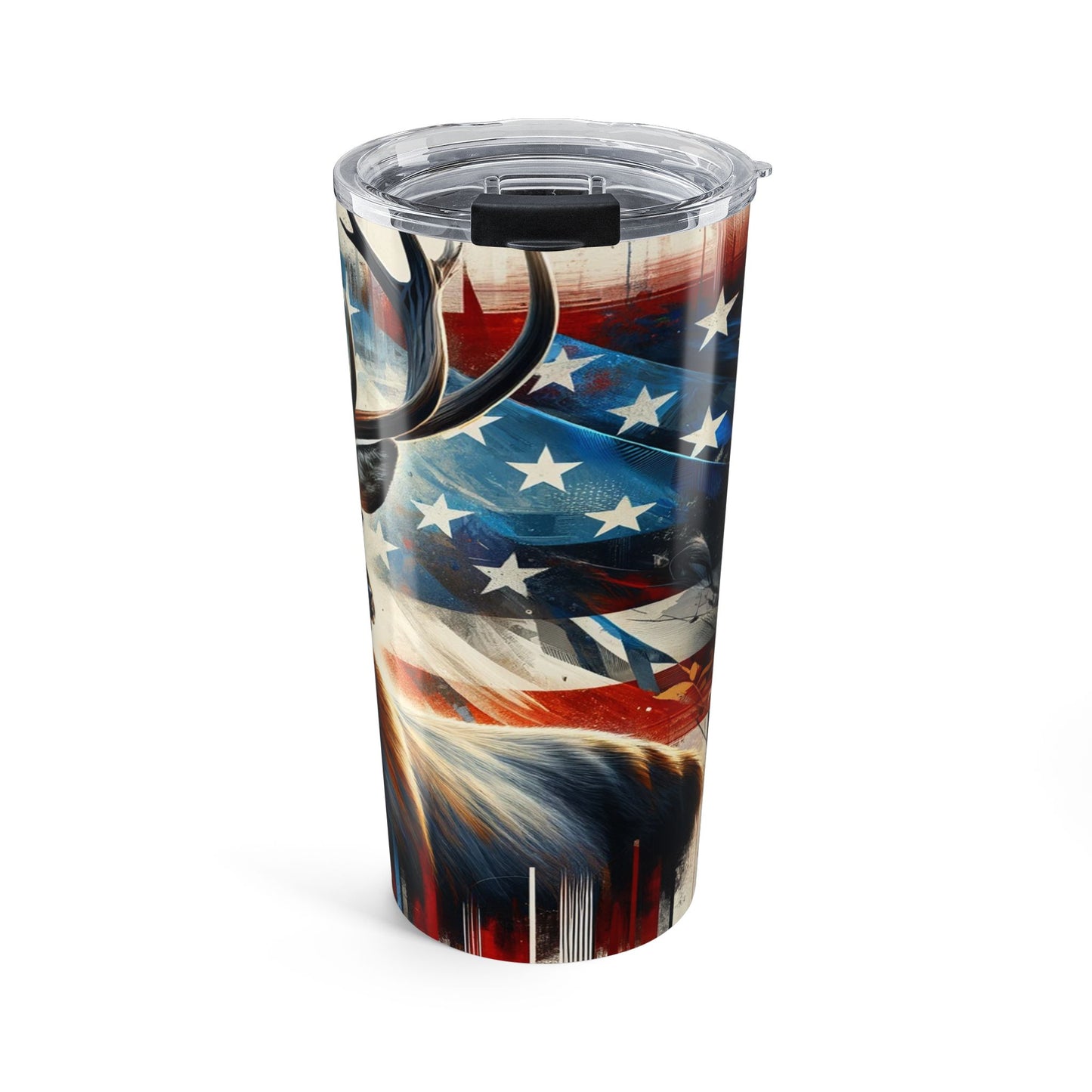 Tumbler with American flag design on a white background