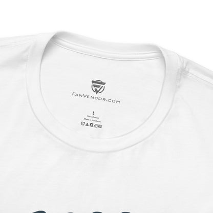 Close-up of a white t-shirt with 'Fanvendor.com' branding on the collar.