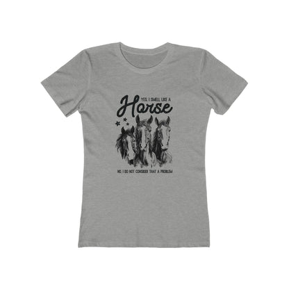 Gray t-shirt with horse graphic and text on a white background
