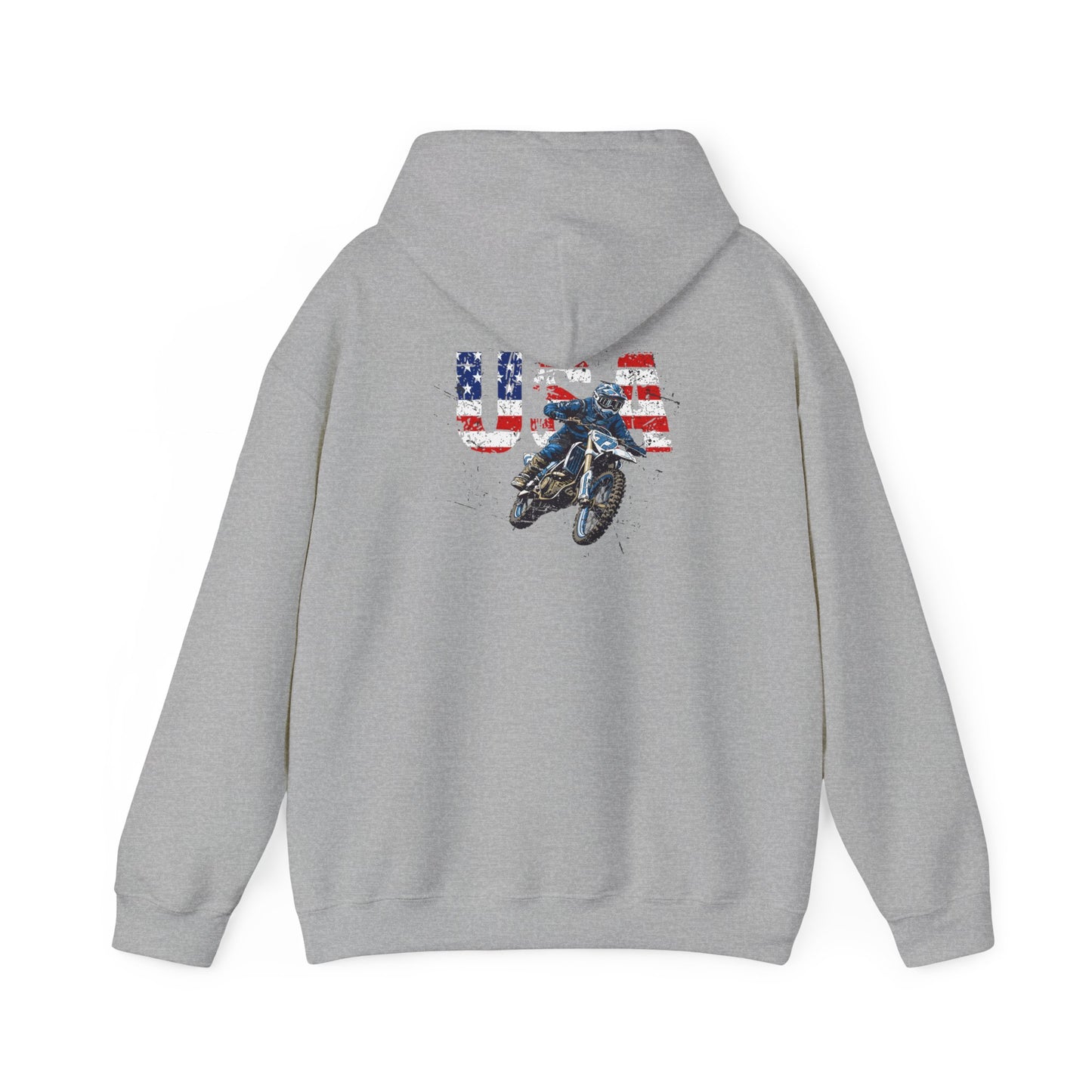 Unisex Hoodie Patriotic USA Dirt Bike Motorcycle Grey