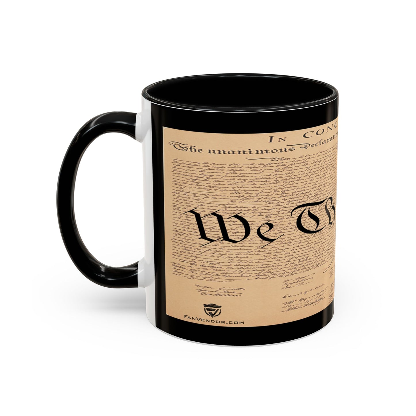 Mug with Declaration of Independence design on a white background