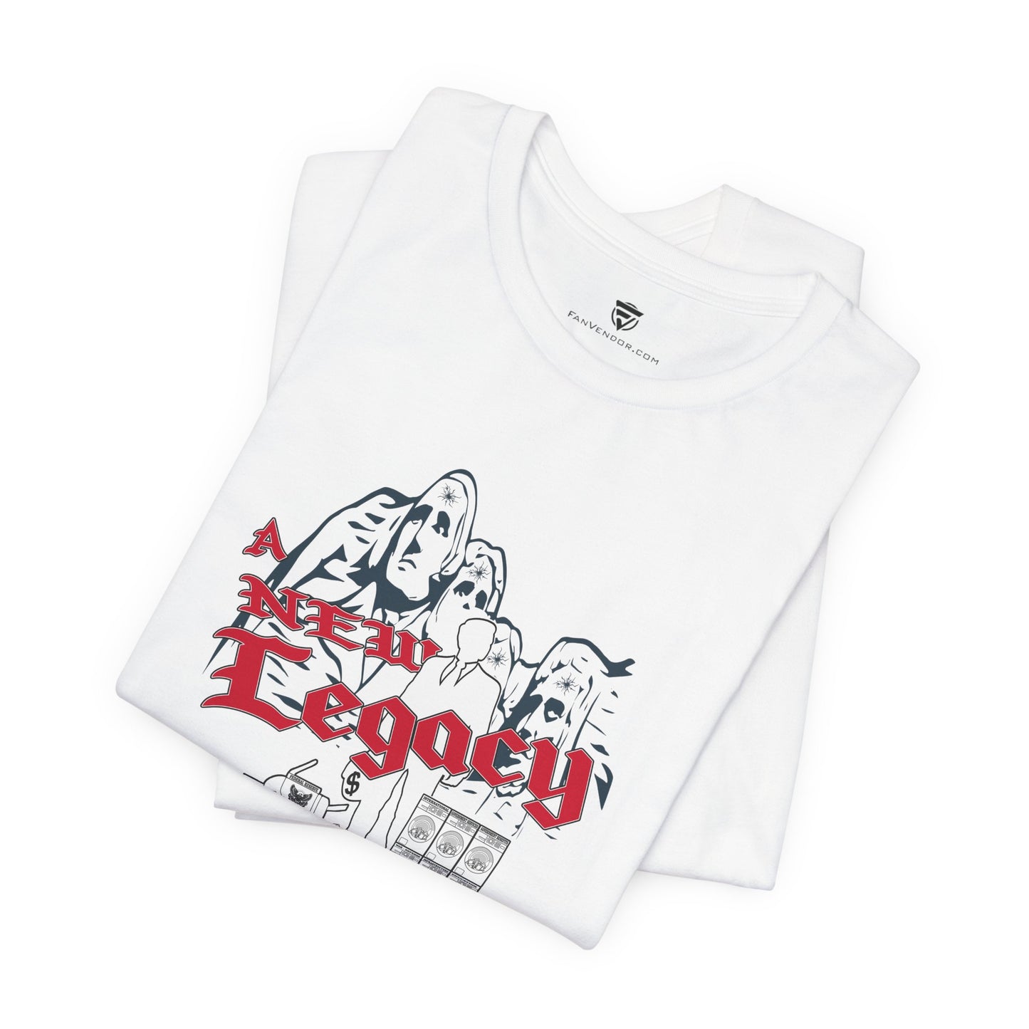 White shirt with 'A New Legacy' graphic design on a white background