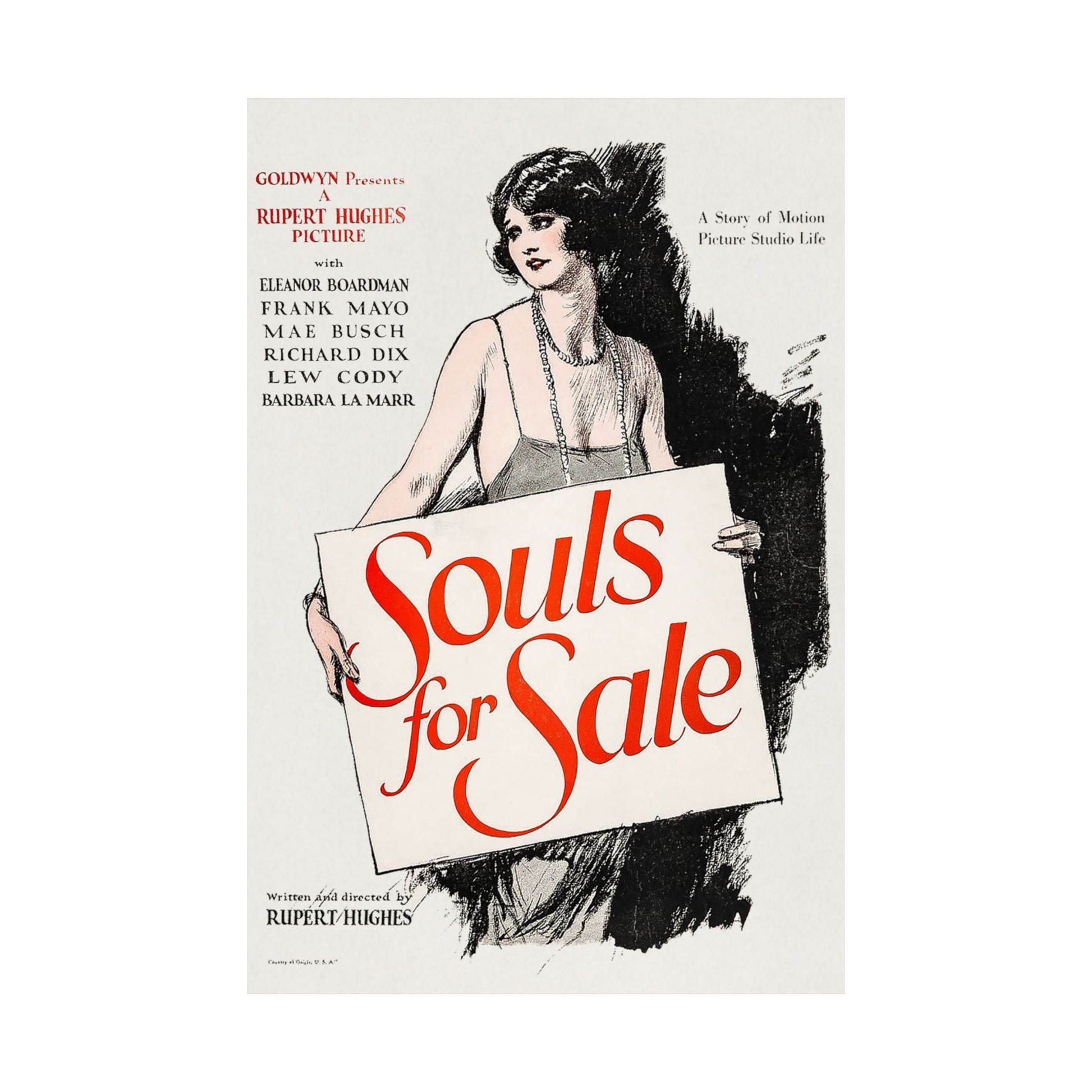 Vintage movie poster for 'Souls for Sale' with a woman holding a sign.