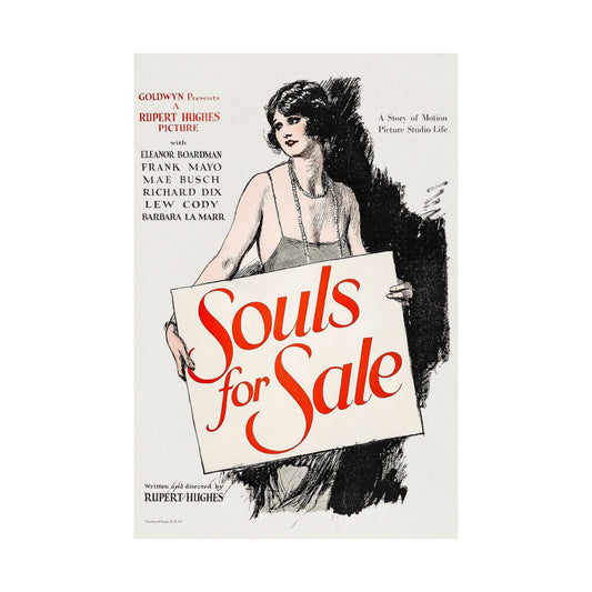 Vintage movie poster for 'Souls for Sale' with a woman holding a sign.