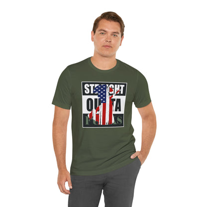 Man wearing a green t-shirt with a graphic design on a white background