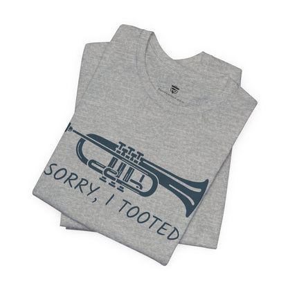 Gray t-shirt with a blue trumpet graphic and text 