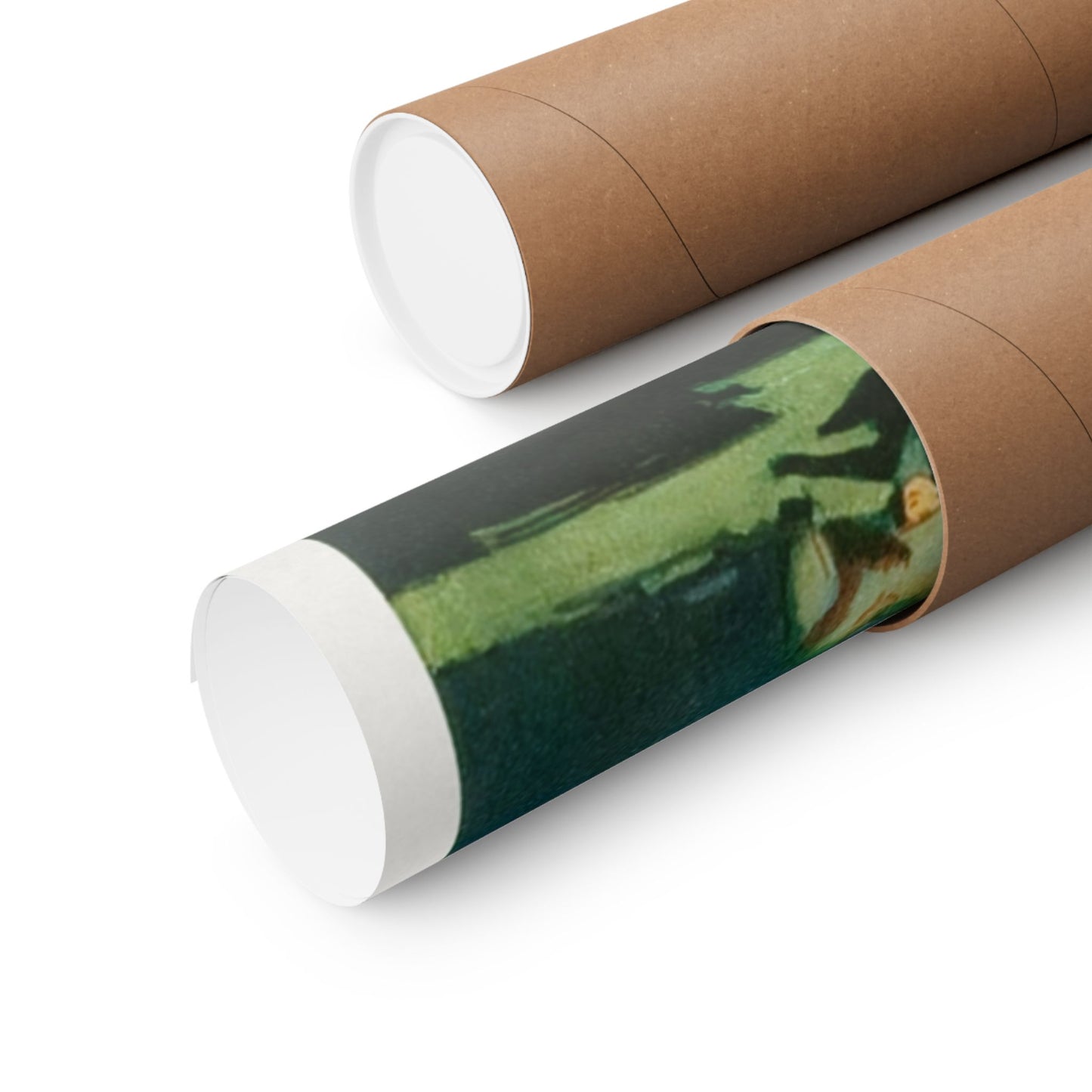 Roll of paper with a scenic print on a white background
