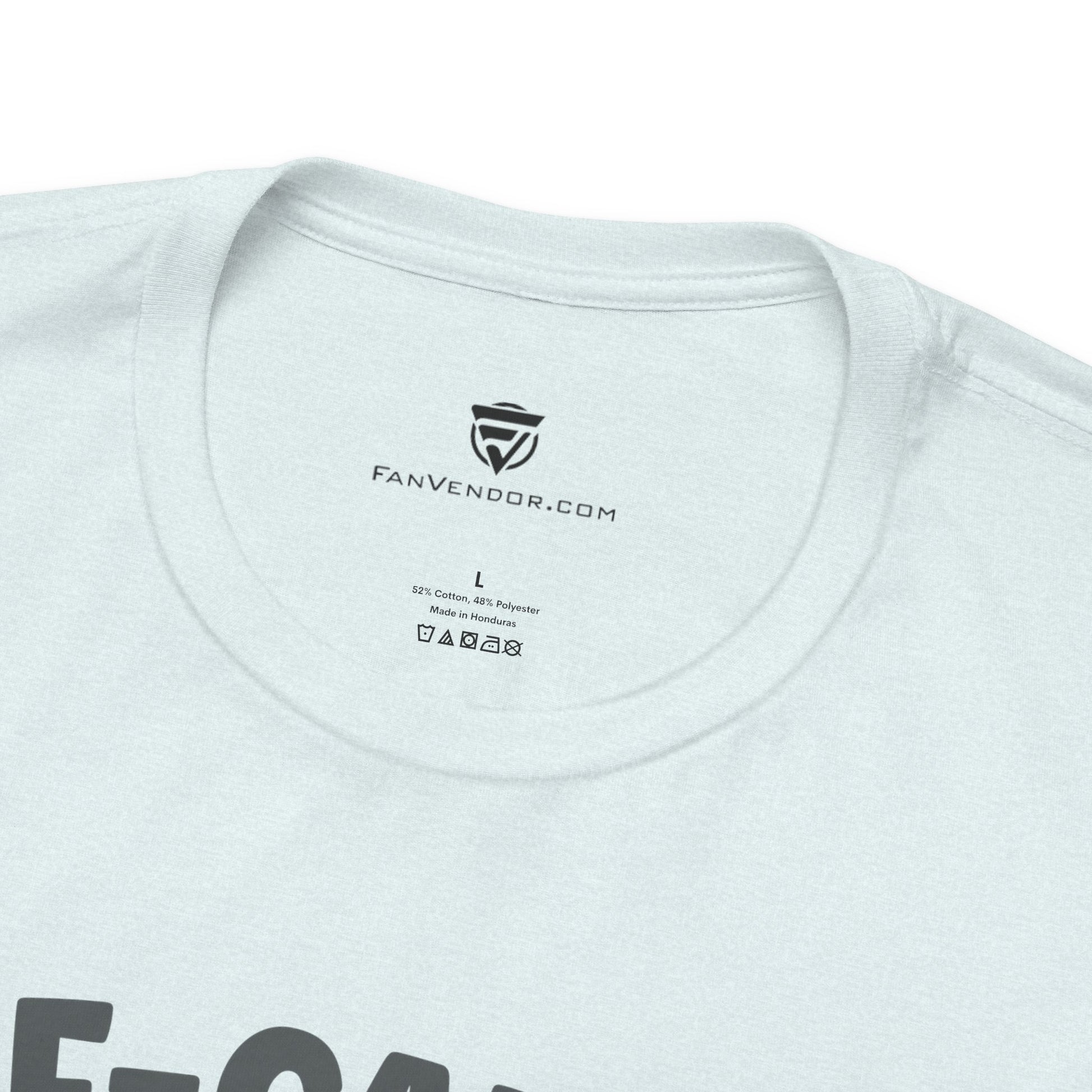 White t-shirt with 'FanVendor' branding on the collar and label.