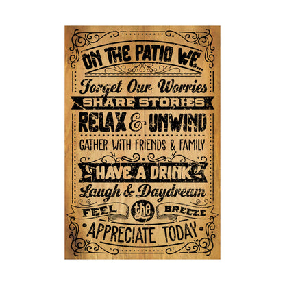 Wooden sign with engraved text on a white background