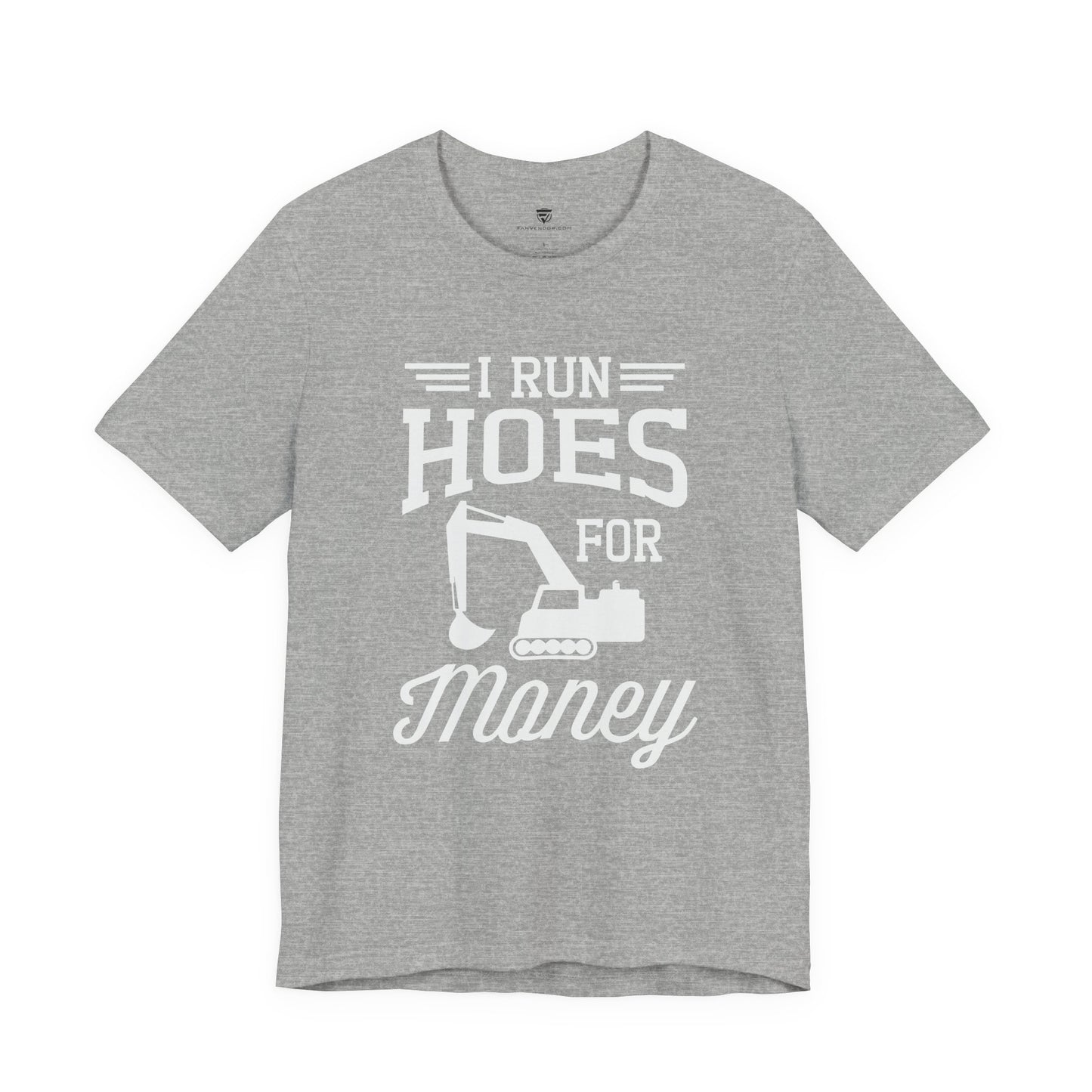 Gray t-shirt with white text and graphic on a white background