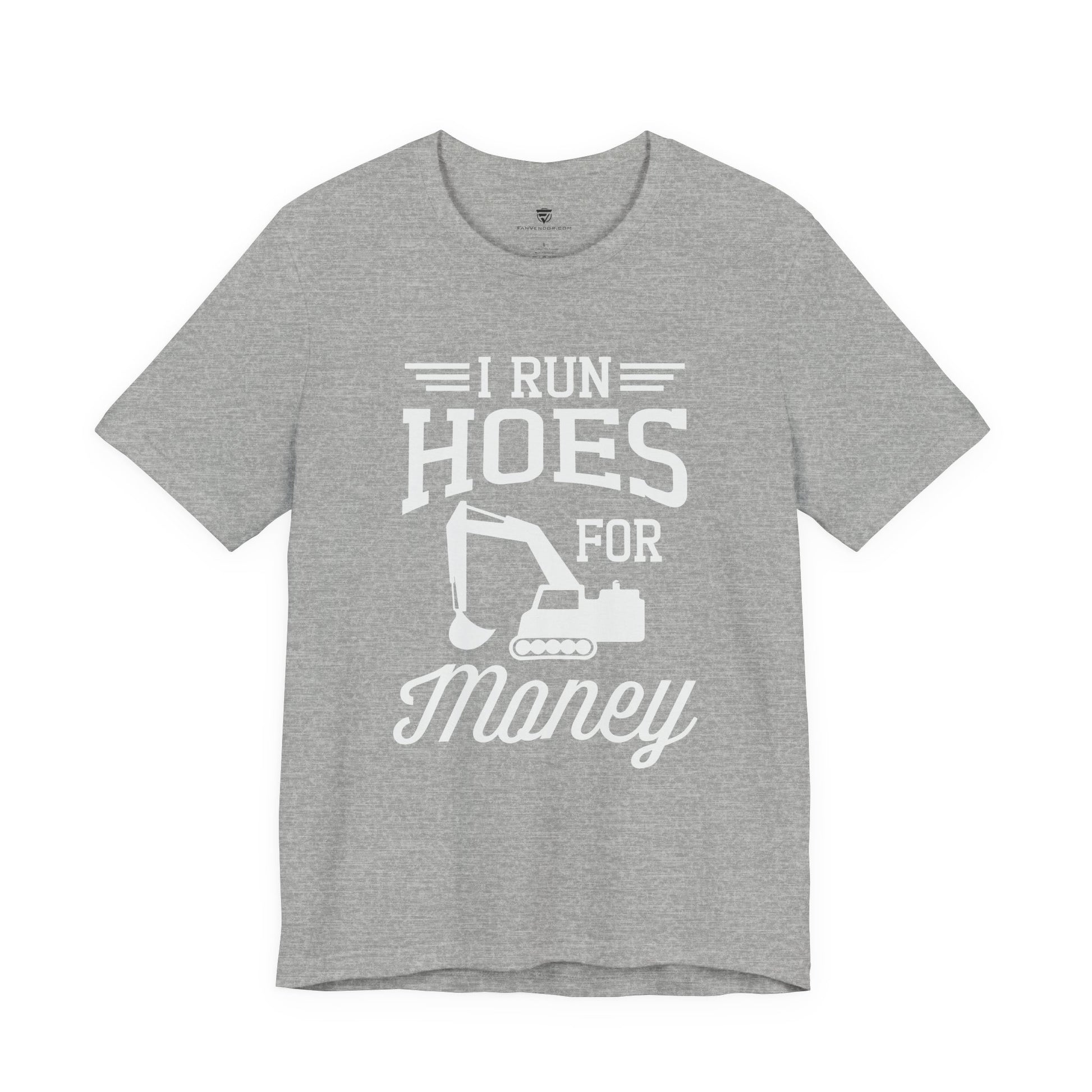 Gray t-shirt with white text and graphic on a white background
