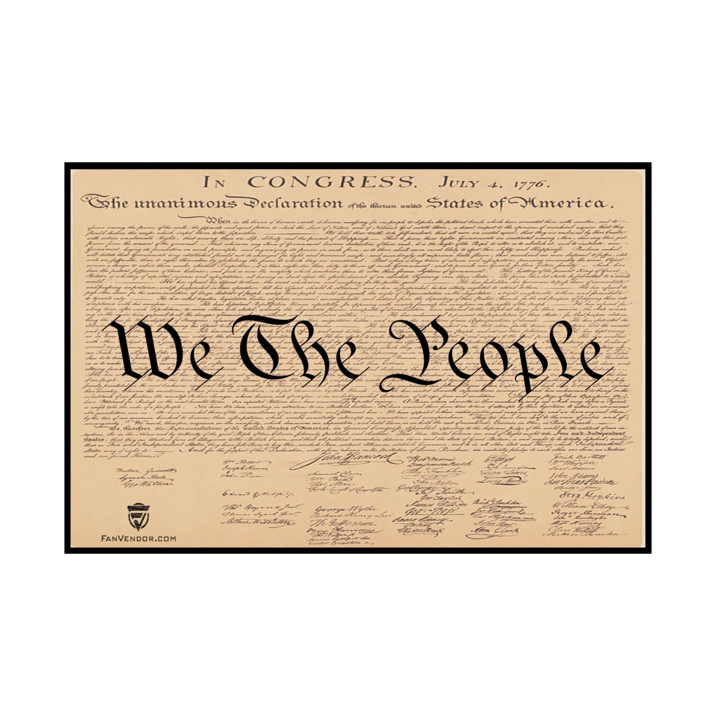 Framed copy of the United States Constitution with 'We The People' at the top.