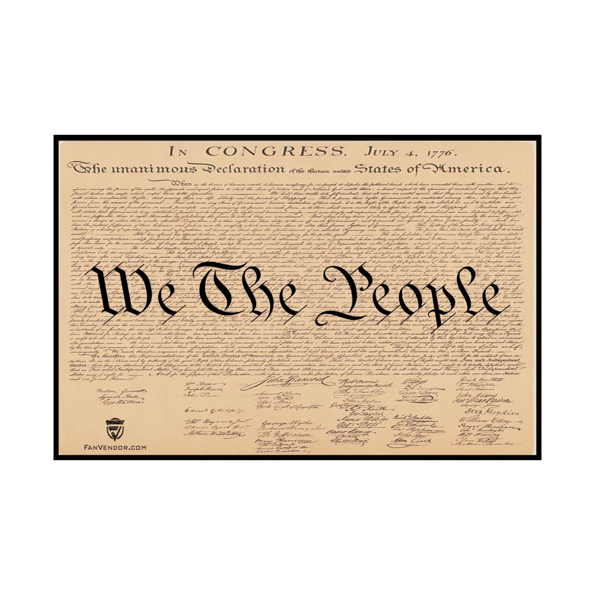 Framed copy of the United States Constitution with 'We The People' at the top.