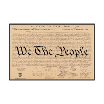 Framed copy of the United States Constitution with 'We The People' at the top.
