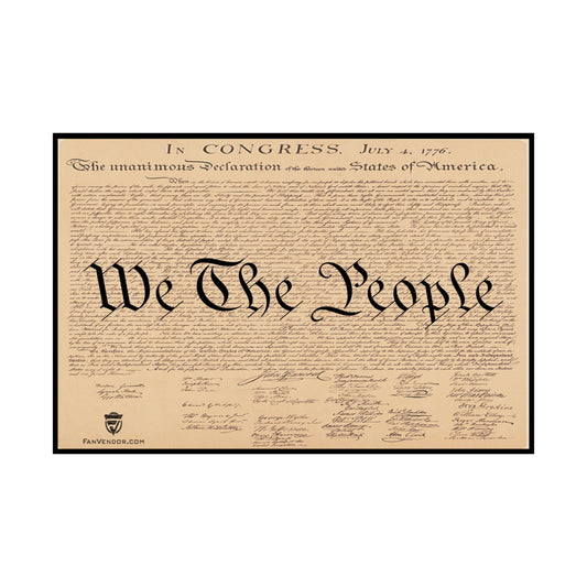 Framed copy of the United States Constitution with 'We The People' at the top.