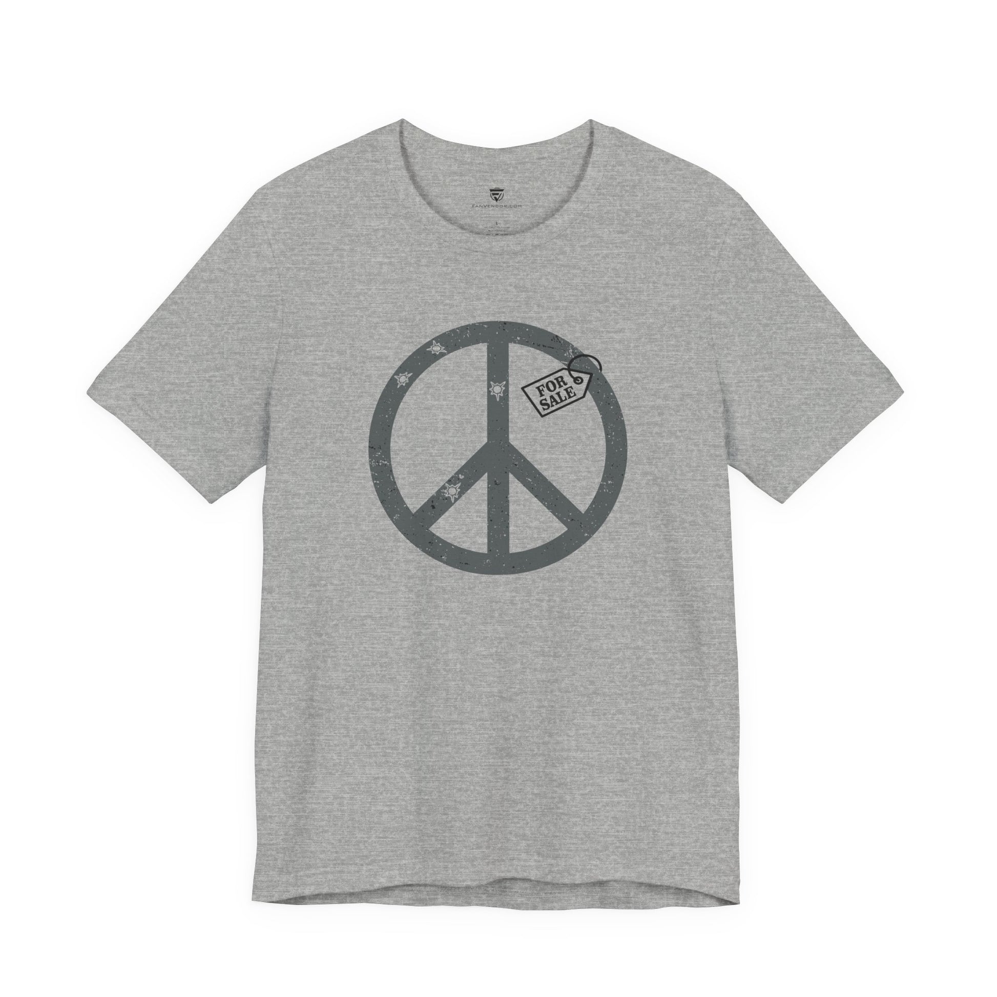 Gray t-shirt with peace symbol design on a white background