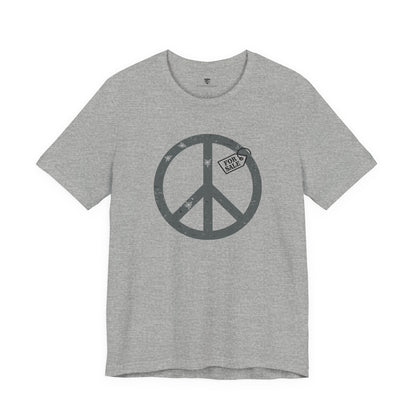 Gray t-shirt with peace symbol design on a white background