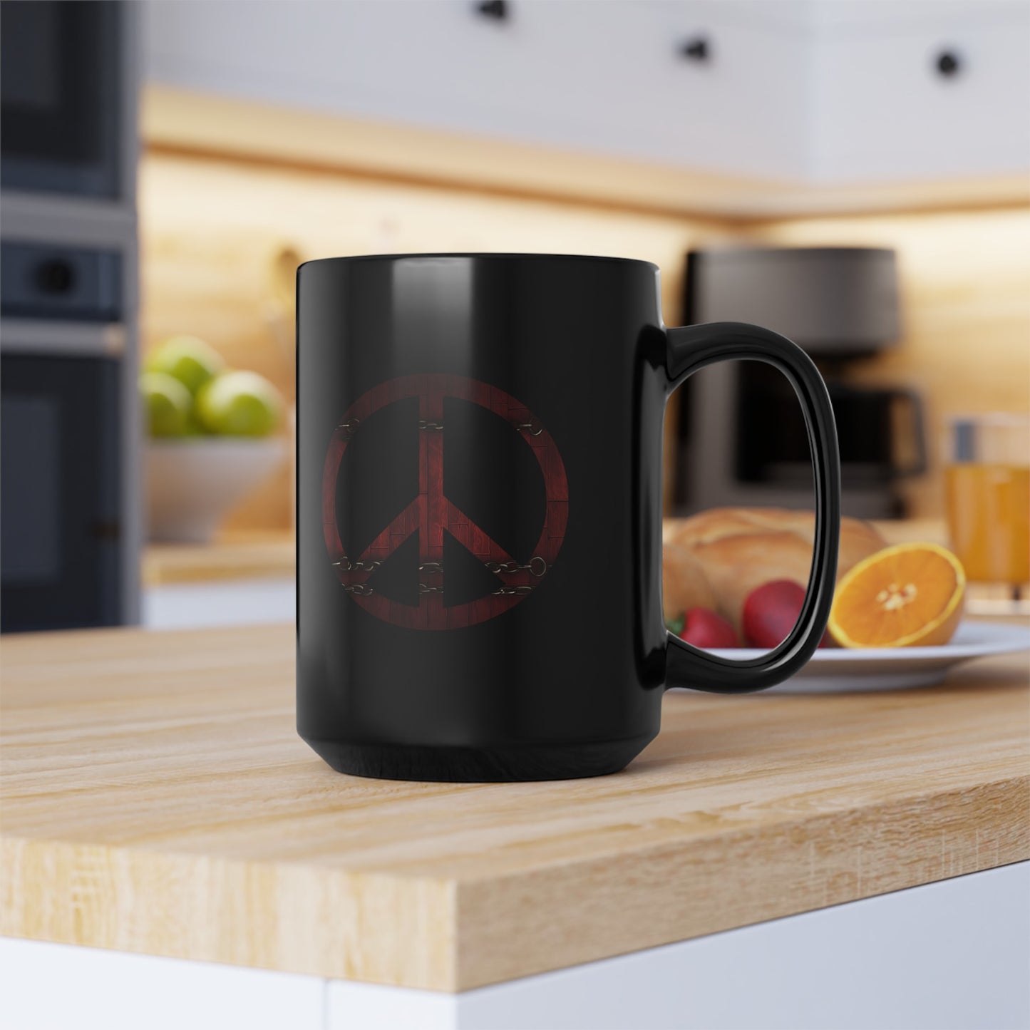 15oz Black Coffee Mug - Chest Wood Peace Sign