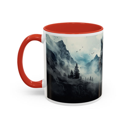 Mug with mountain and forest design on a white background