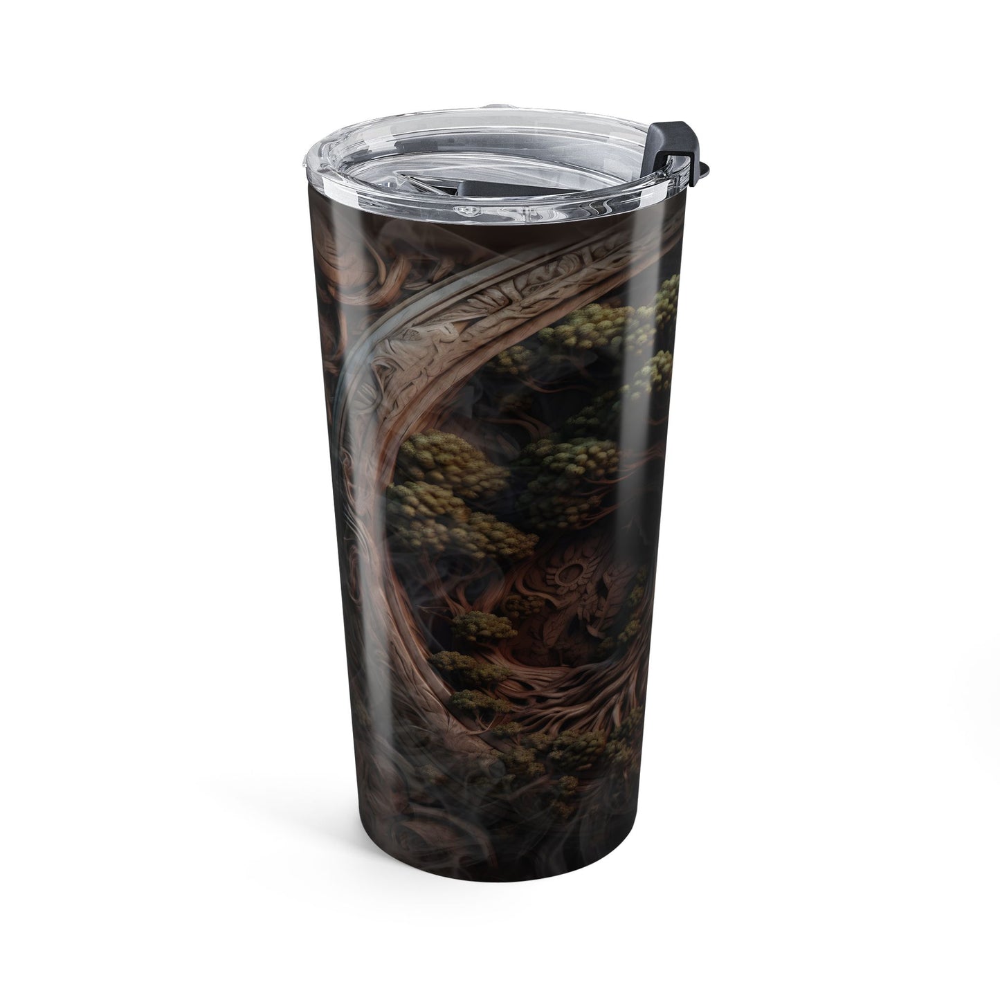 Tumbler with a tree design on a white background