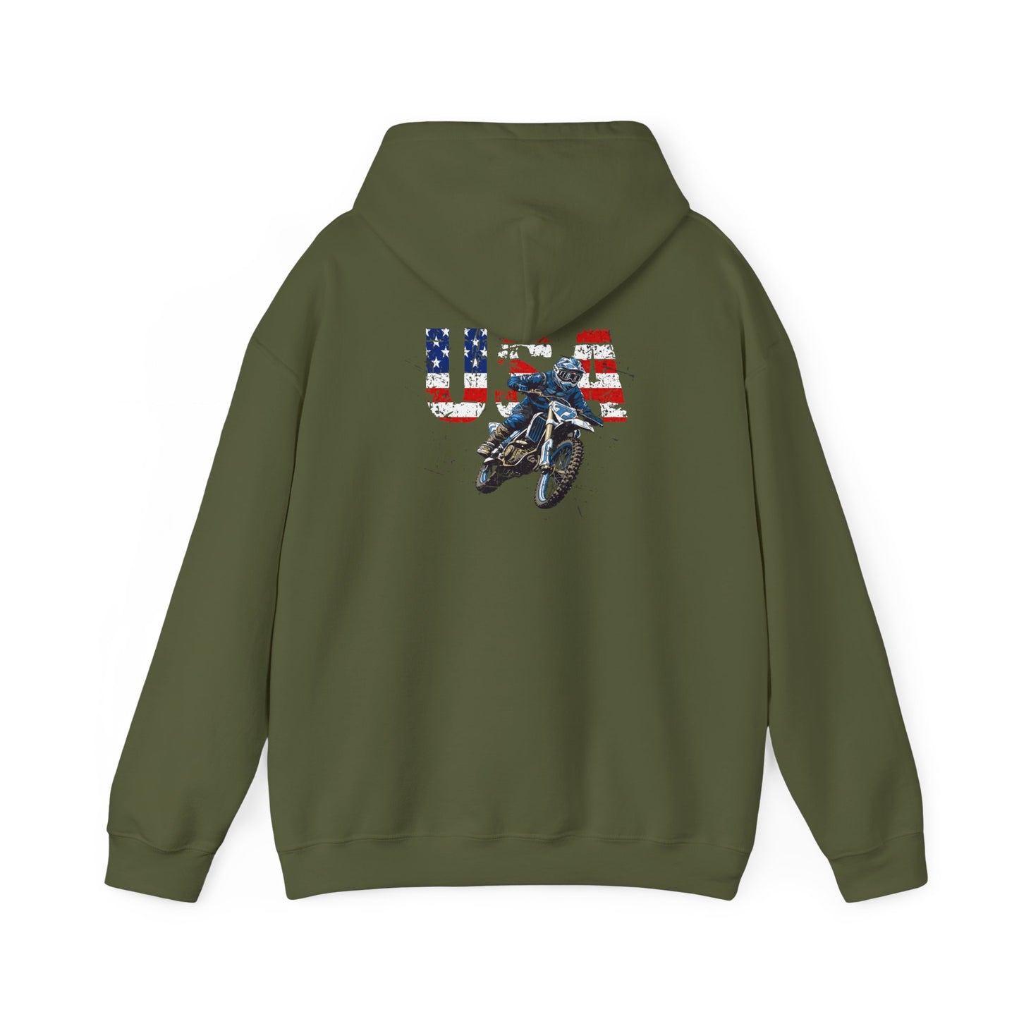 Unisex Hoodie Patriotic USA Dirt Bike Motorcycle Green