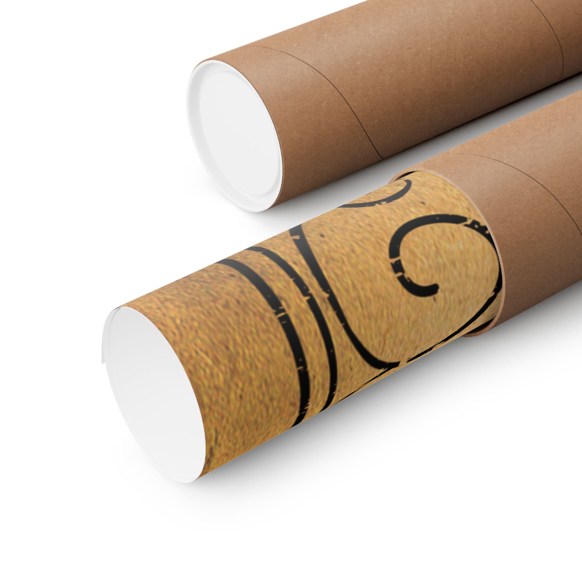 Two cardboard tubes with cork-like wrapping on a white background