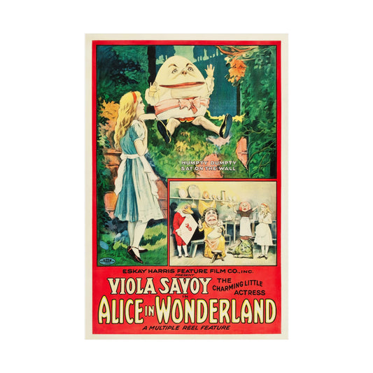 Vintage movie poster for 'Alice in Wonderland' featuring a girl and a large white rabbit.