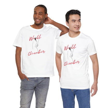 Two men wearing white t-shirts with a deer graphic and text on a white background
