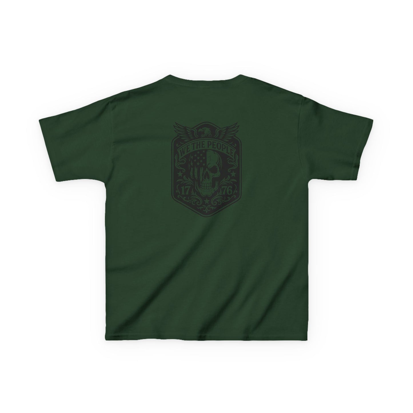 Green t-shirt text on a white background