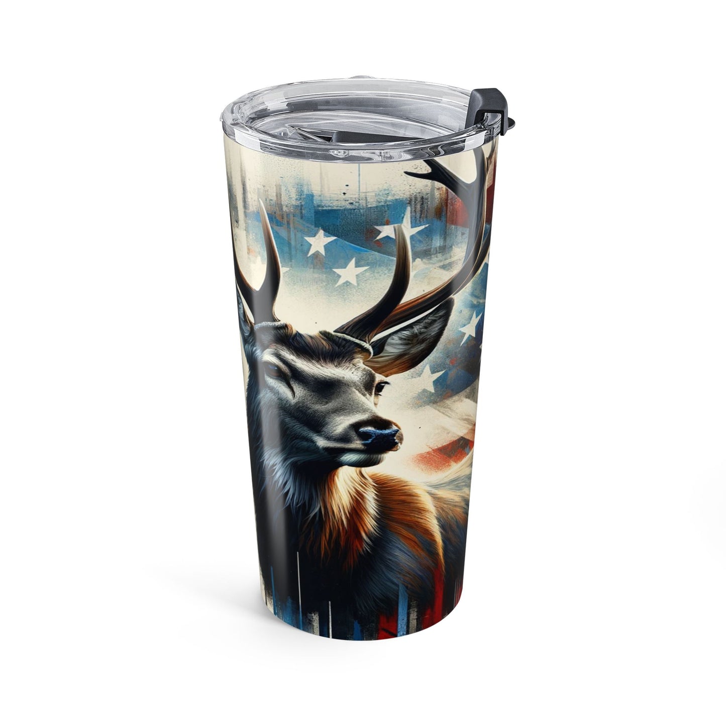 Tumbler with a deer design and American flag on a white background