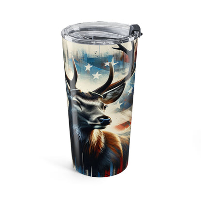 Tumbler with a deer design and American flag on a white background
