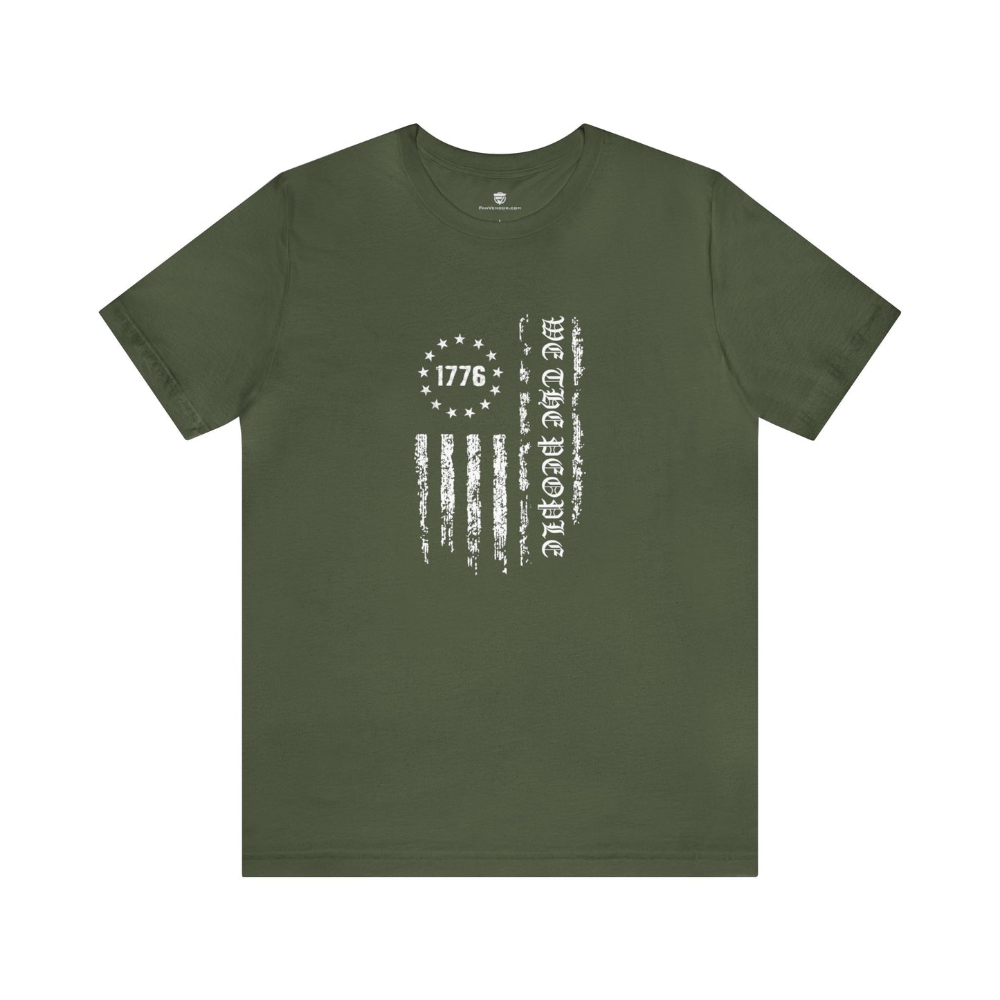 We The People American Flag T-Shirt  Military Green