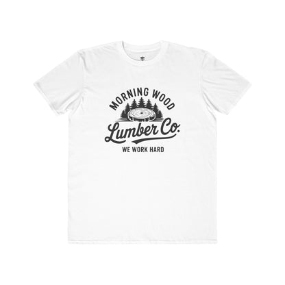 White t-shirt with black graphic and text on a white background