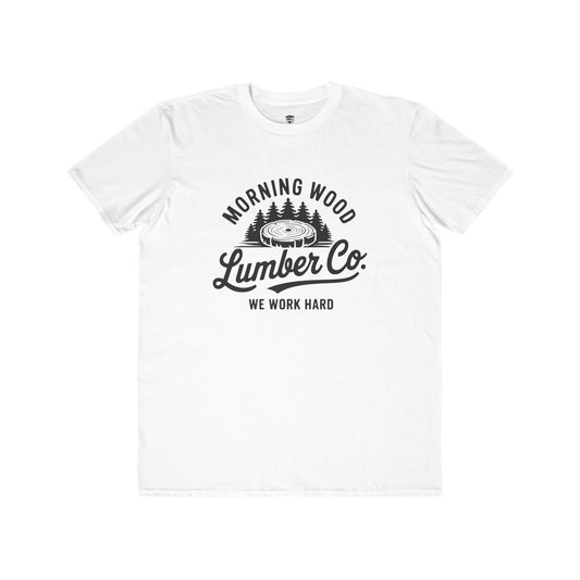 White t-shirt with black graphic and text on a white background