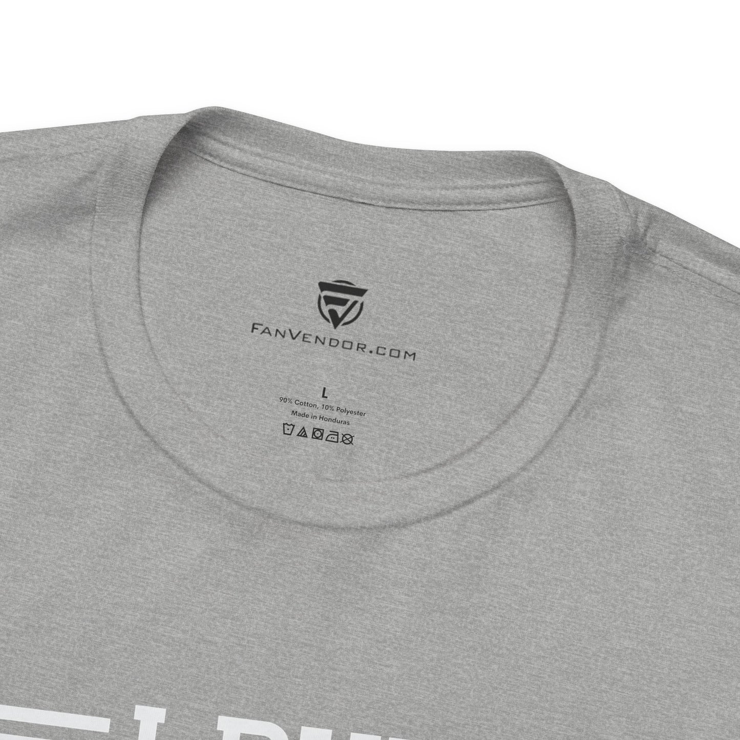 Gray t-shirt with 'FanVendor.com' logo and text on the collar area.