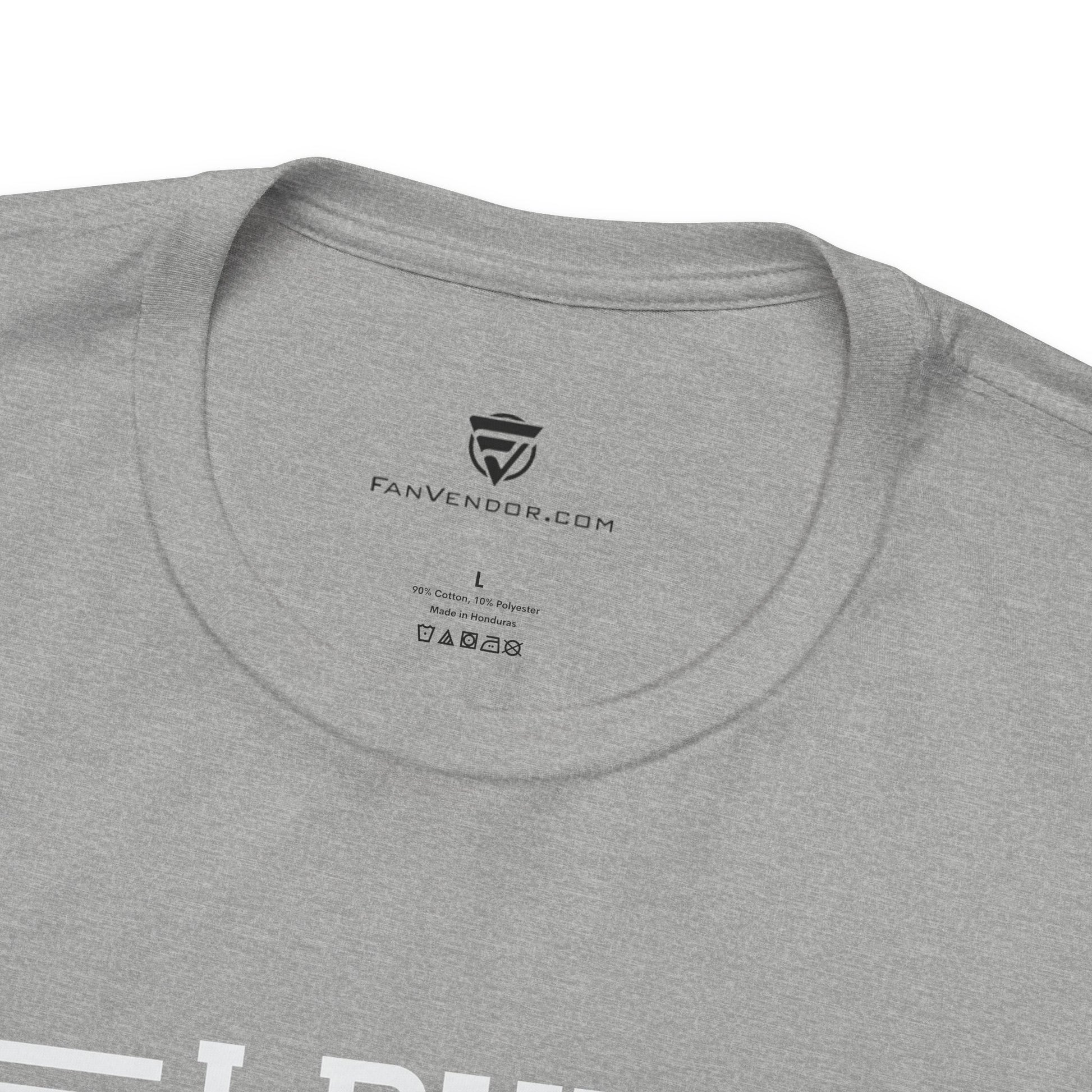 Gray t-shirt with 'FanVendor.com' logo and text on the collar area.