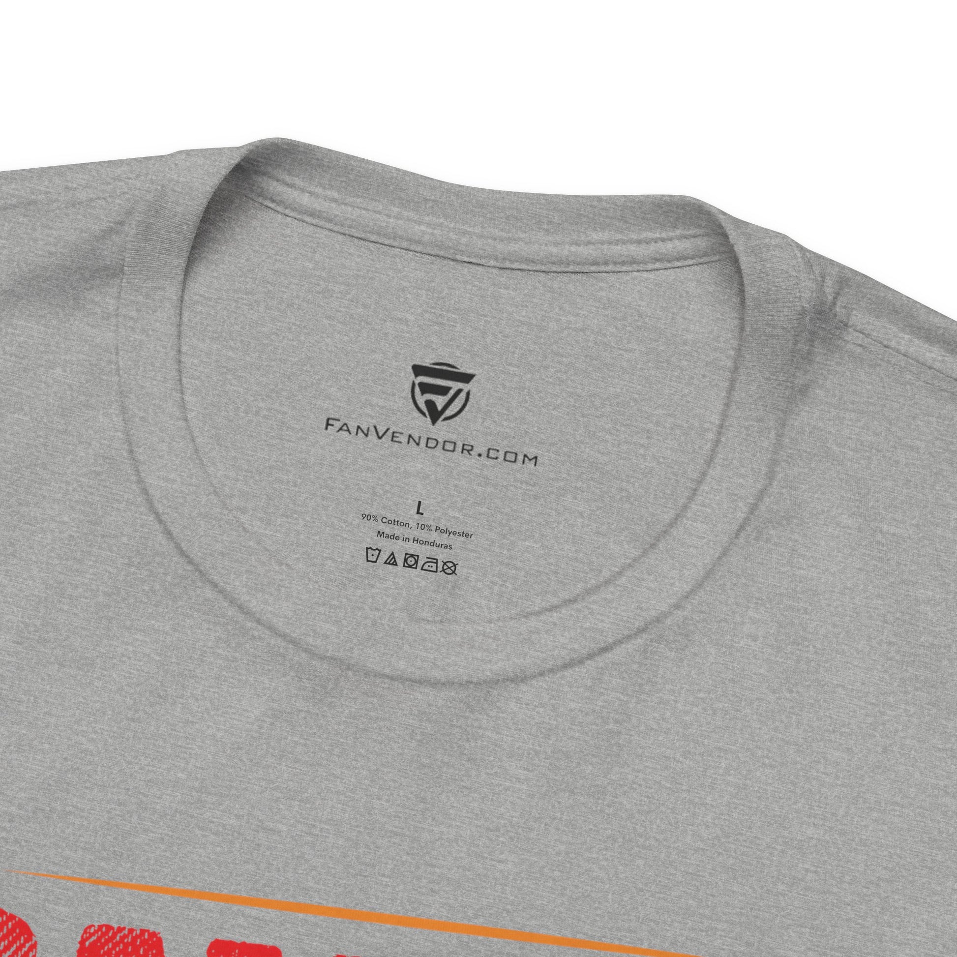 Gray t-shirt with 'FanVendor.com' logo and text on the collar area.