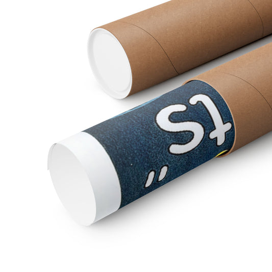 Two cardboard tubes with a blue tube featuring the letter 's' on a white background