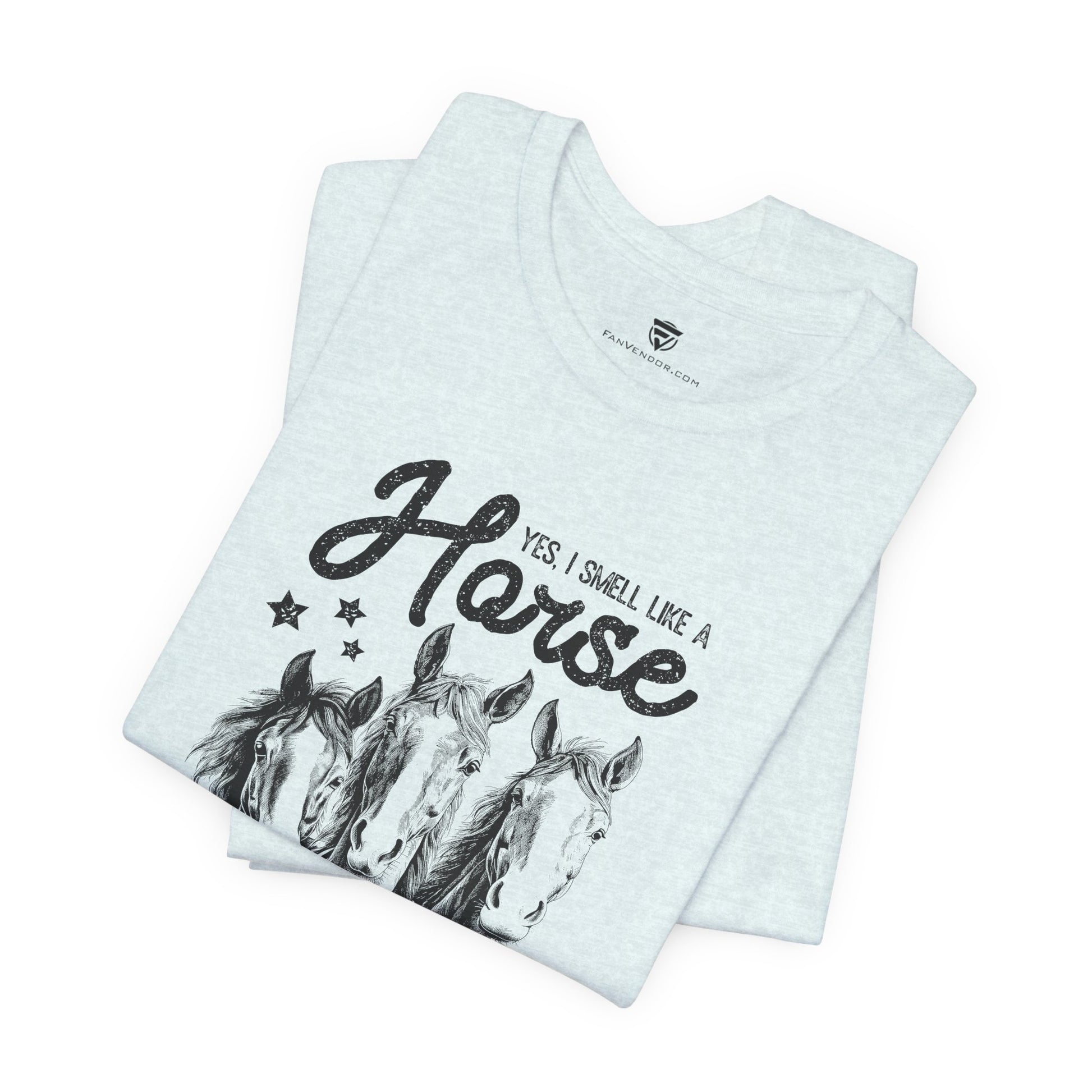 White t-shirt with horse graphic and text 