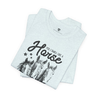 White t-shirt with horse graphic and text 