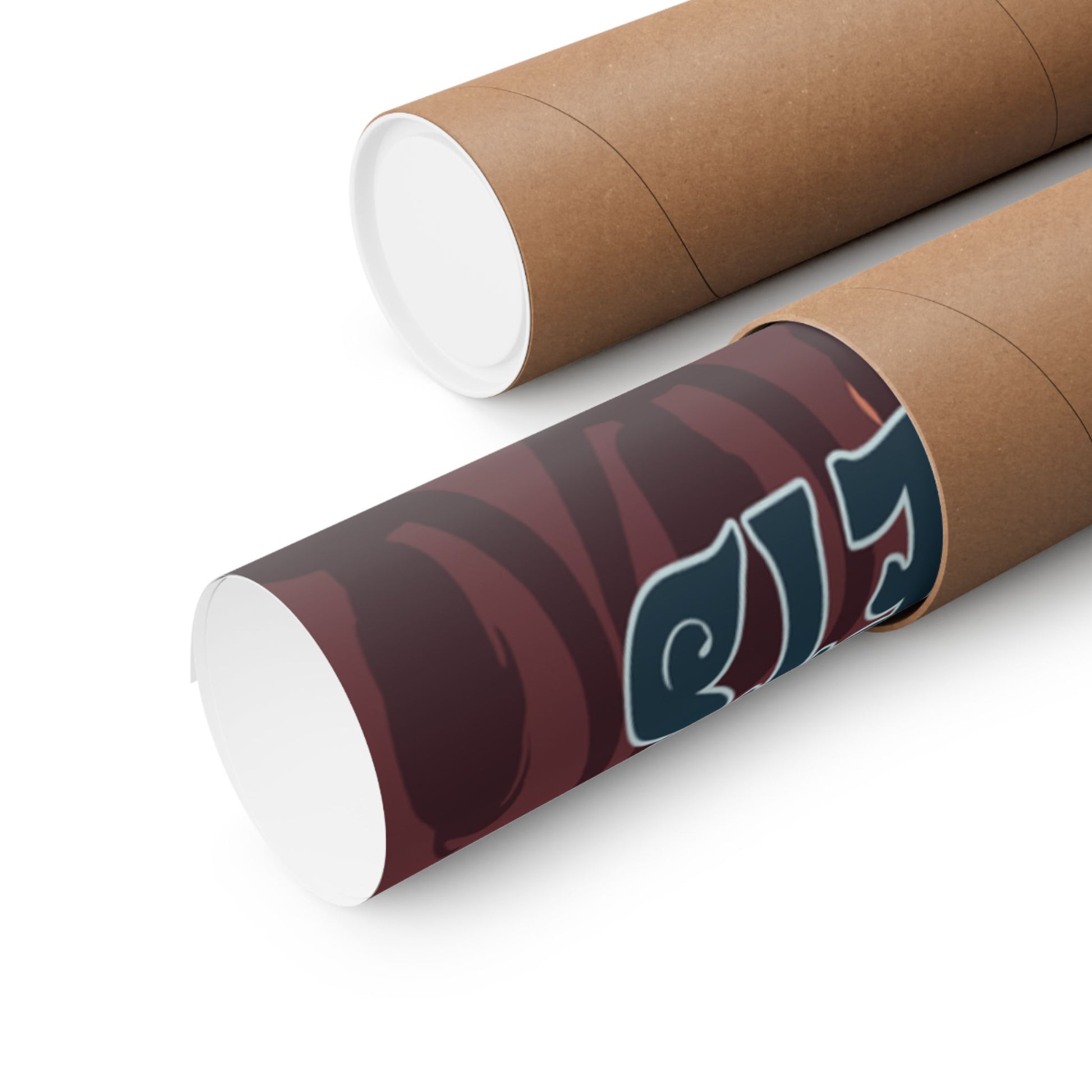 Two cardboard tubes, one plain and one with a patterned label, on a white background.
