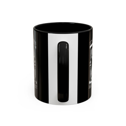 Black and white striped mug on a white background